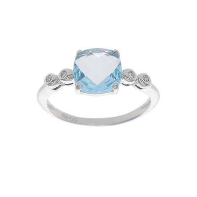 Anillo Oro Blanco Topacio Azul y Brillantes AN-14274