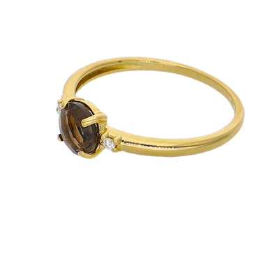 Anillo Oro Amarillo Cuarzo Fumé y Brillantes AN-14275