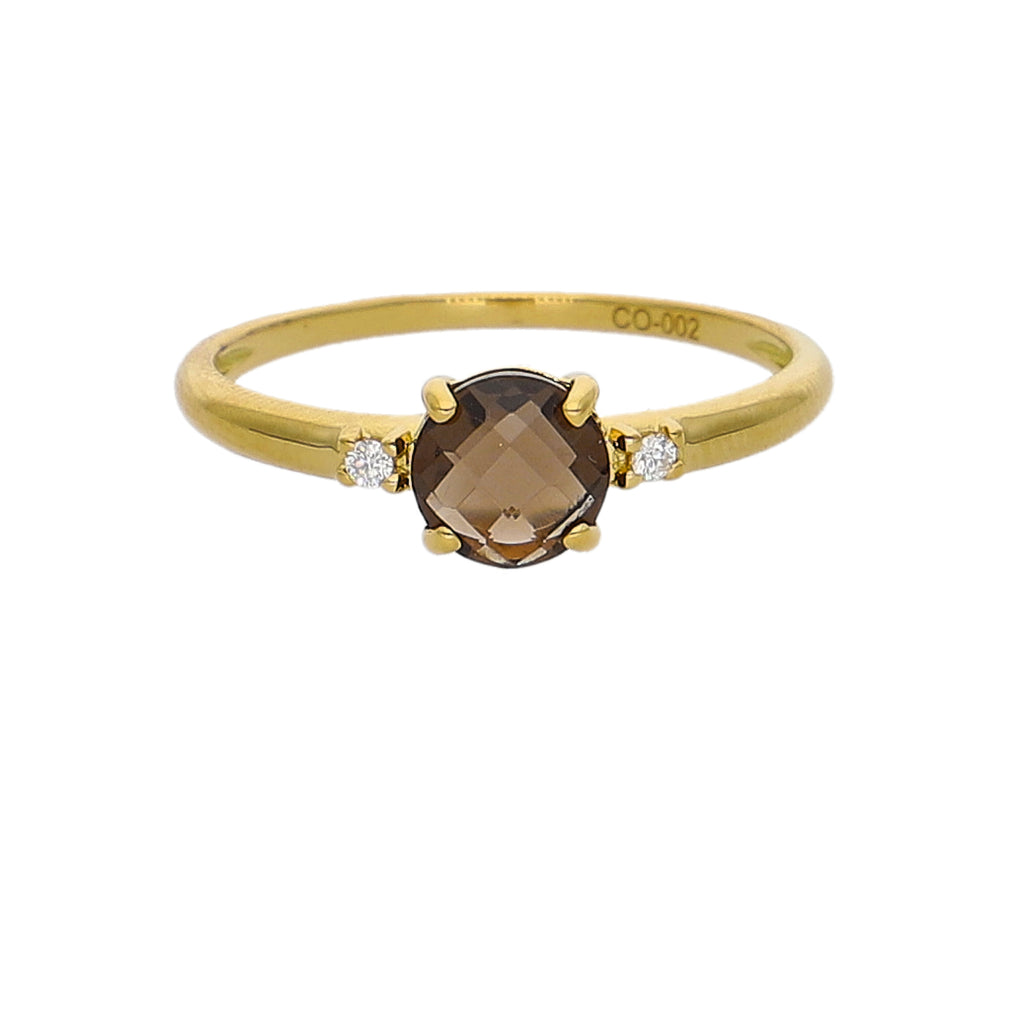 Anillo Oro Amarillo Cuarzo Fumé y Brillantes AN-14275