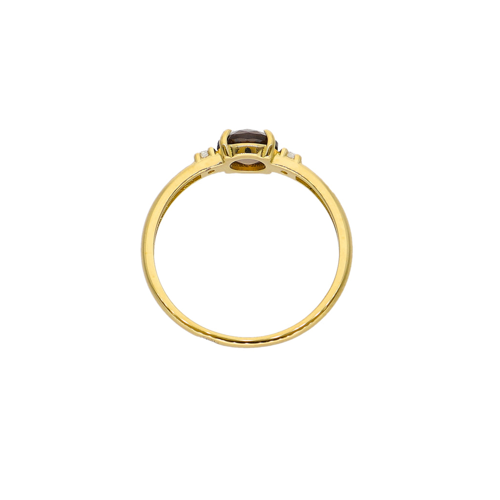 Anillo Oro Amarillo Cuarzo Fumé y Brillantes AN-14275