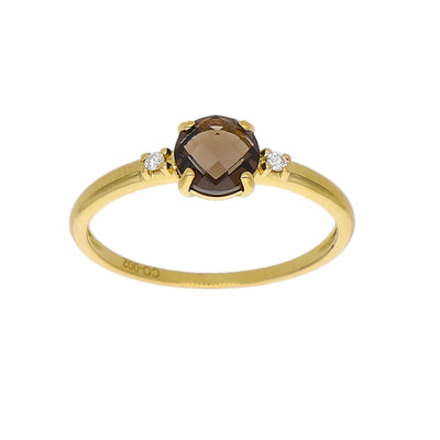 Anillo Oro Amarillo Cuarzo Fumé y Brillantes AN-14275
