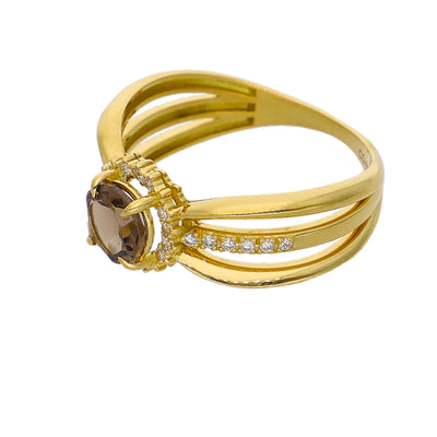 Anillo Oro Amarillo Cuarzo Fumé y Brillantes AN-14286