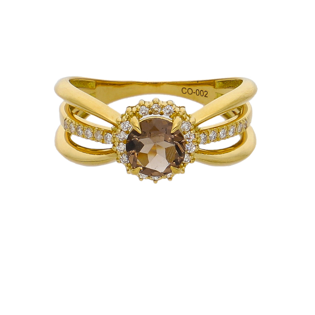 Anillo Oro Amarillo Cuarzo Fumé y Brillantes AN-14286