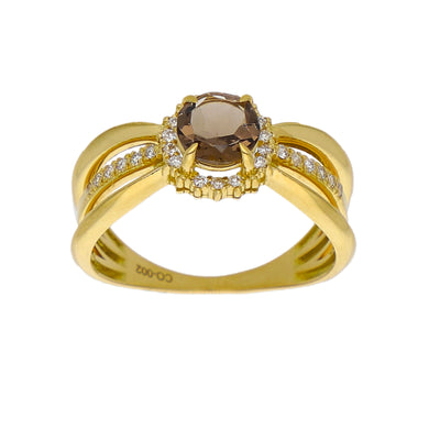 Anillo Oro Amarillo Cuarzo Fumé y Brillantes AN-14286