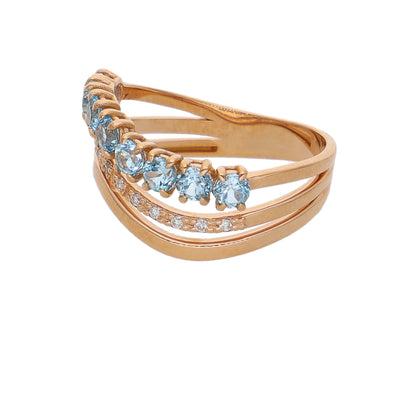 Anillo Oro Rosa Topacio Azul y Brillantes AN-14289