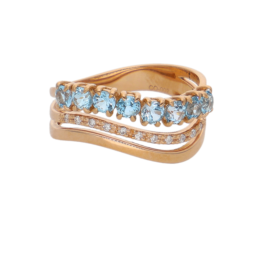 Anillo Oro Rosa Topacio Azul y Brillantes AN-14289
