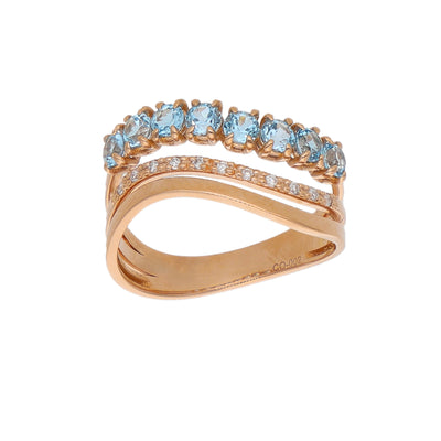 Anillo Oro Rosa Topacio Azul y Brillantes AN-14289