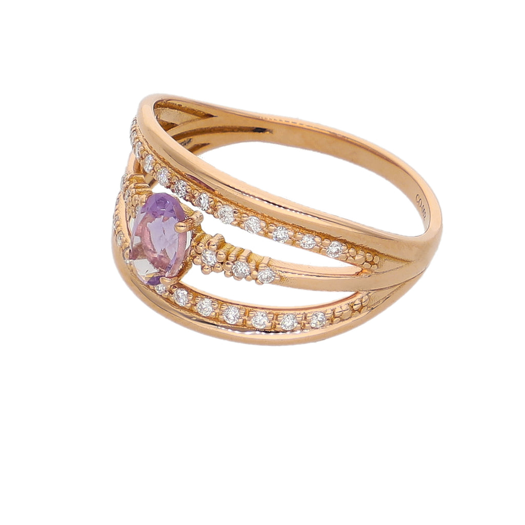 Anillo Oro Rosa Amatista y Brillantes AN-14291