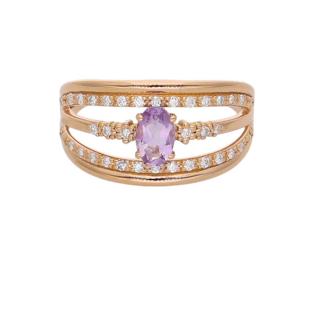 Anillo Oro Rosa Amatista y Brillantes AN-14291