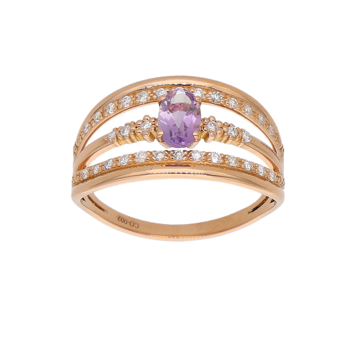 Anillo Oro Rosa Amatista y Brillantes AN-14291