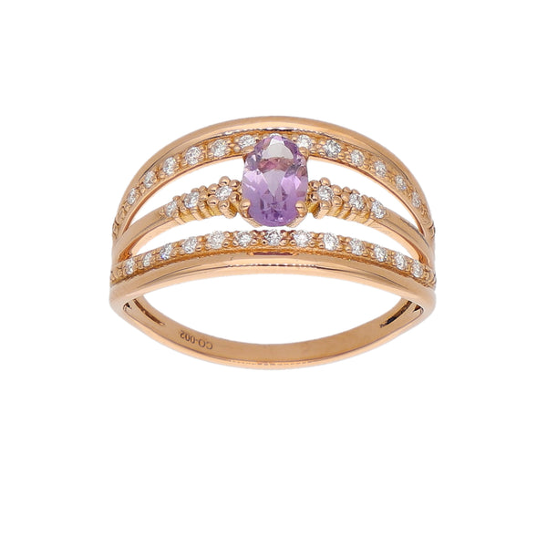 Anillo Oro Rosa Amatista y Brillantes AN-14291