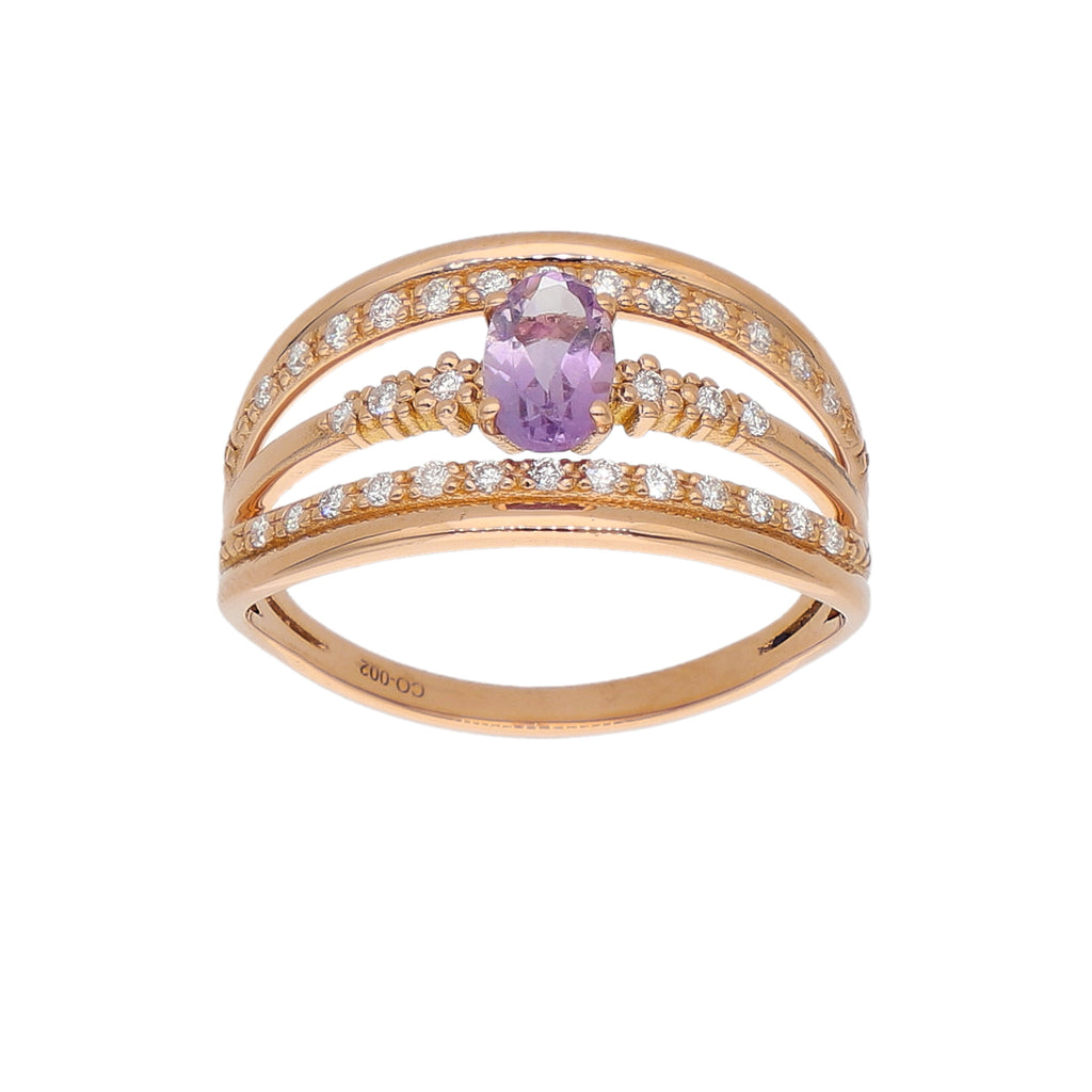 Anillo Oro Rosa Amatista y Brillantes AN-14291