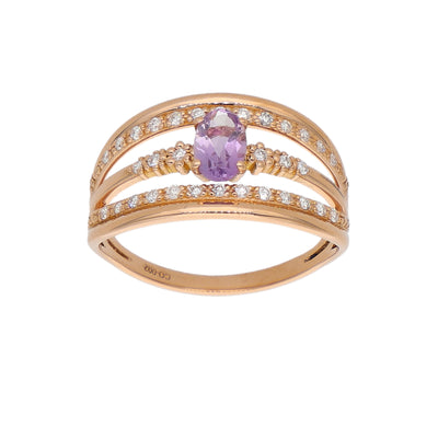 Anillo Oro Rosa Amatista y Brillantes AN-14291