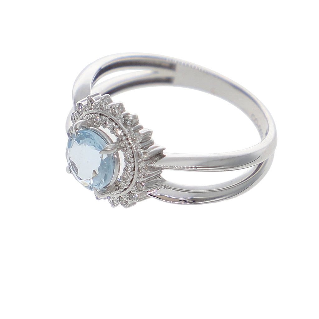 Anillo Oro Blanco Topacio Azul y Brillantes AN-14293