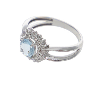 Anillo Oro Blanco Topacio Azul y Brillantes AN-14293