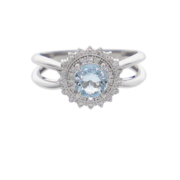 Anillo Oro Blanco Topacio Azul y Brillantes AN-14293