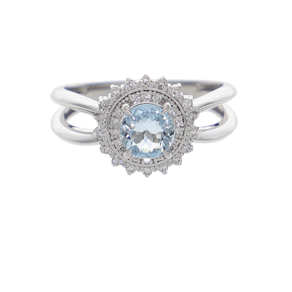 Anillo Oro Blanco Topacio Azul y Brillantes AN-14293