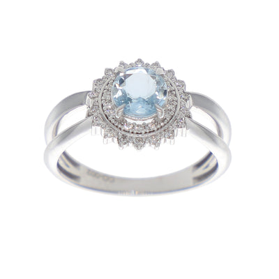 Anillo Oro Blanco Topacio Azul y Brillantes AN-14293