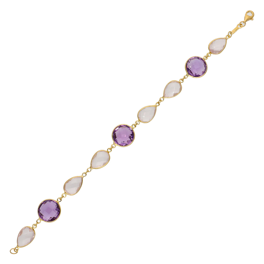 Pulsera Oro Amarillo Amatista y Cuarzo Rosa PU-14296