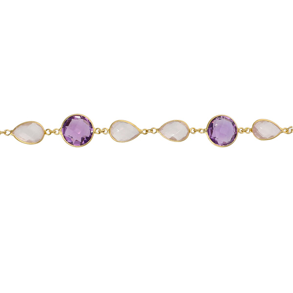 Pulsera Oro Amarillo Amatista y Cuarzo Rosa PU-14296