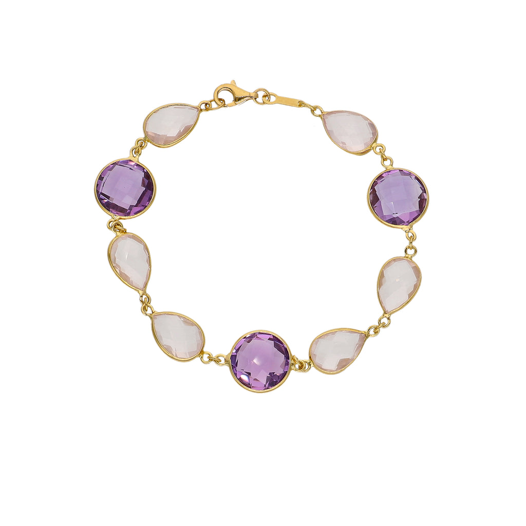 Pulsera Oro Amarillo Amatista y Cuarzo Rosa PU-14296