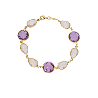 Pulsera Oro Amarillo Amatista y Cuarzo Rosa PU-14296