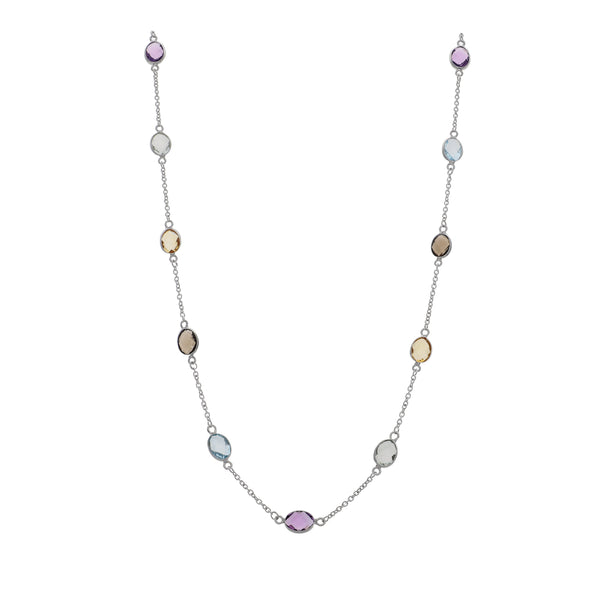 Collar Oro Blanco y Piedras Naturales CO-14303