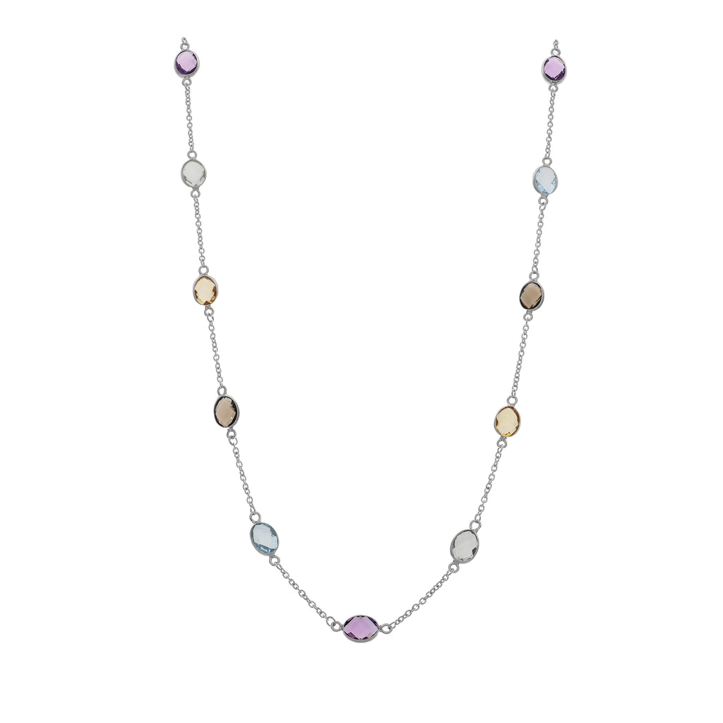 Collar Oro Blanco y Piedras Naturales CO-14303