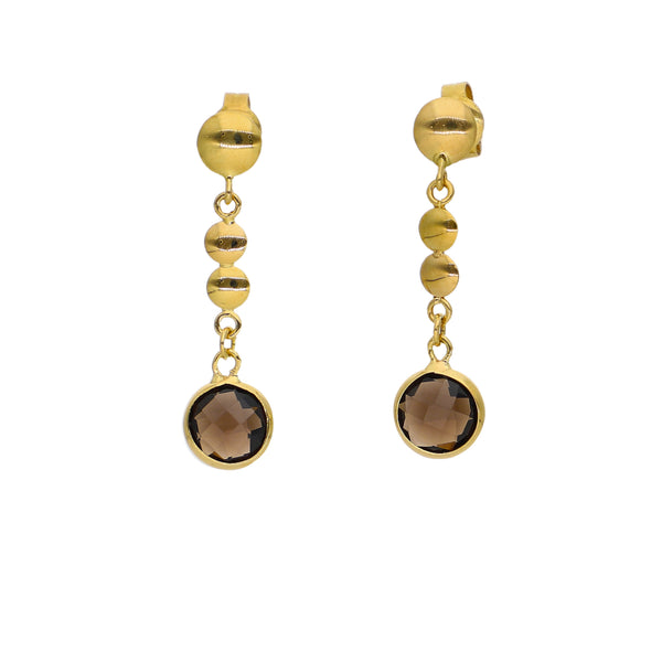Aros Oro Amarillo y Cuarzo Fumé AR-14309