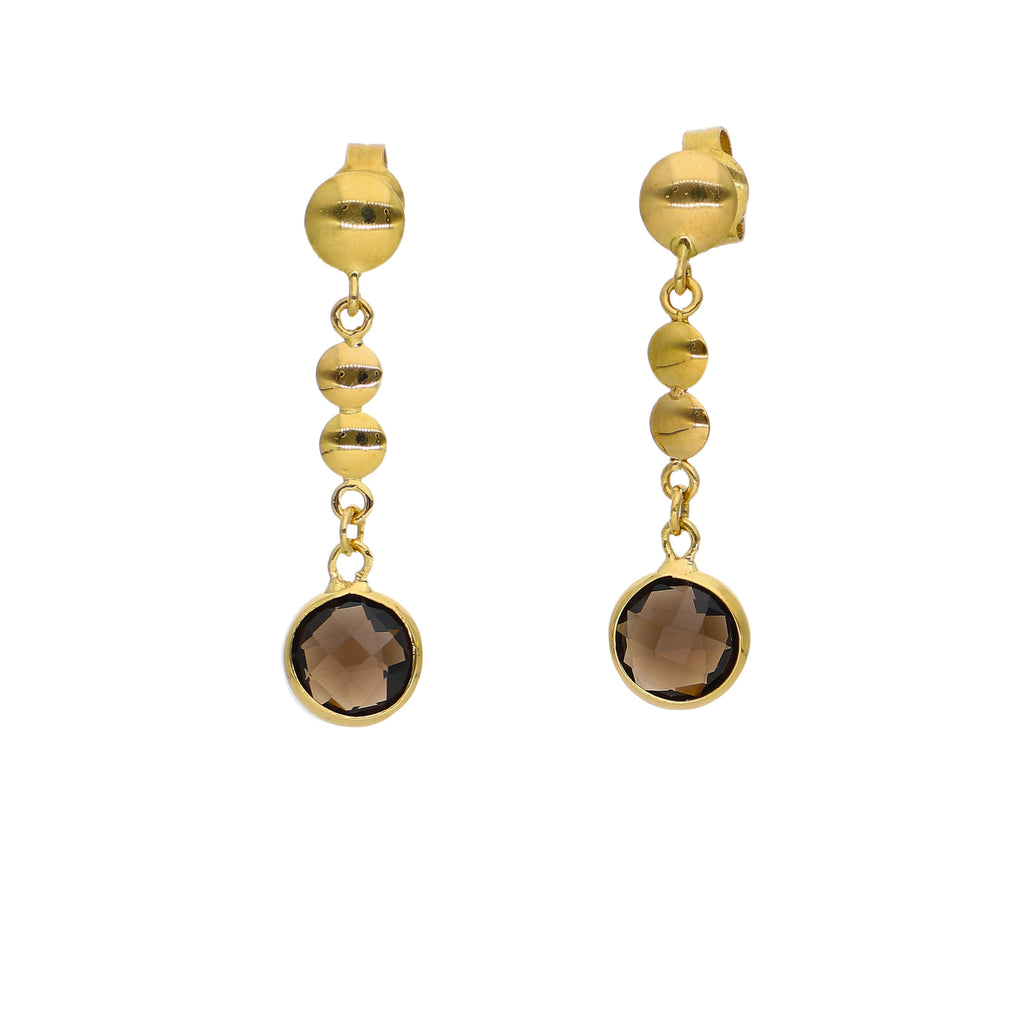 Aros Oro Amarillo y Cuarzo Fumé AR-14309