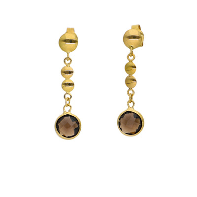 Aros Oro Amarillo y Cuarzo Fumé AR-14309