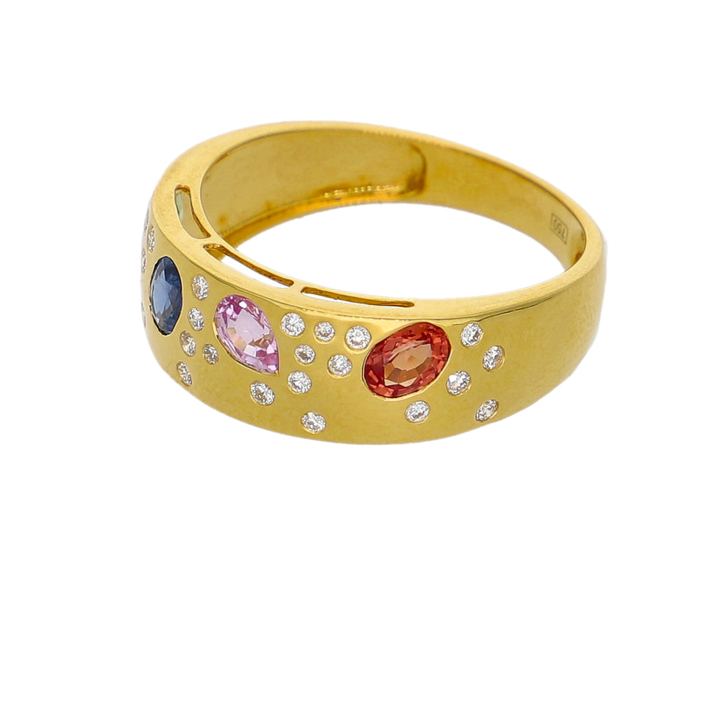 Anillo Oro Amarillo, Zafiros de Color y Brillantes AN-14344
