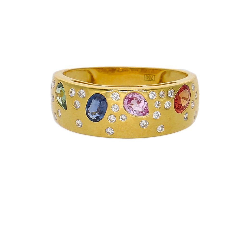 Anillo Oro Amarillo, Zafiros de Color y Brillantes AN-14344