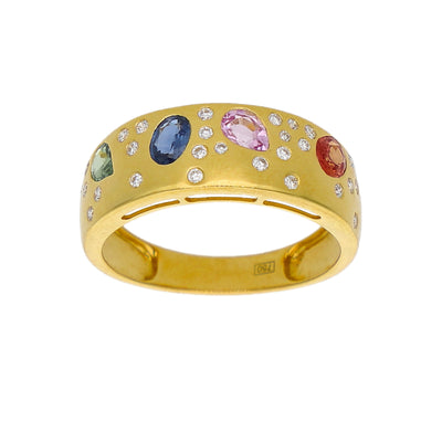 Anillo Oro Amarillo, Zafiros de Color y Brillantes AN-14344