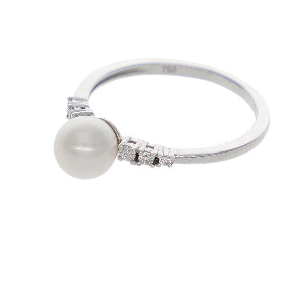 Anillo Oro Blanco Perla y Brillantes AN-14351