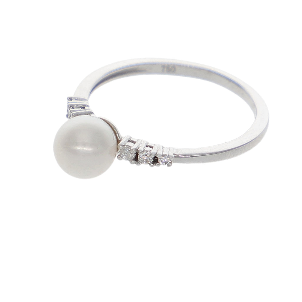 Anillo Oro Blanco Perla y Brillantes AN-14351