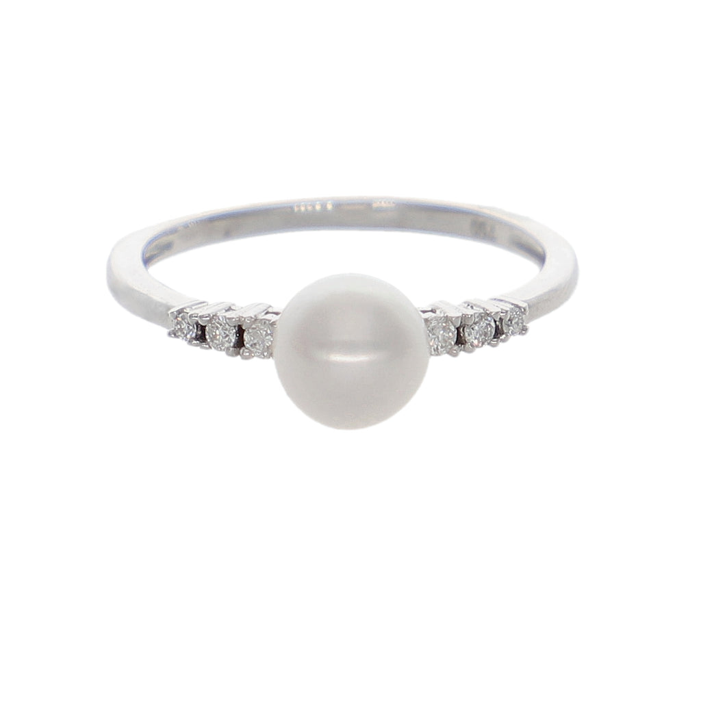 Anillo Oro Blanco Perla y Brillantes AN-14351