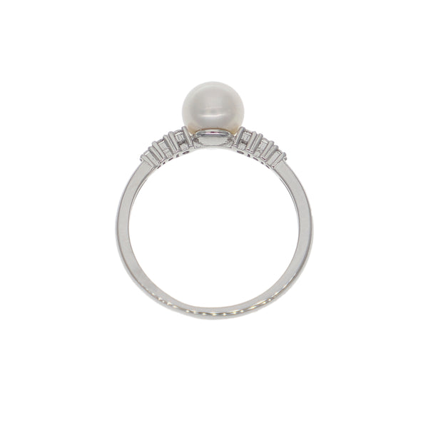 Anillo Oro Blanco Perla y Brillantes AN-14351