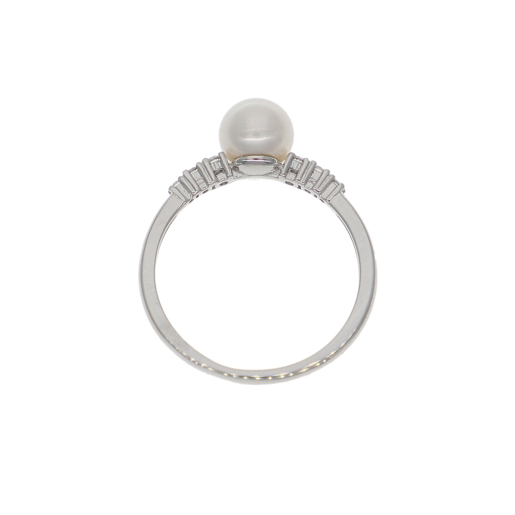 Anillo Oro Blanco Perla y Brillantes AN-14351