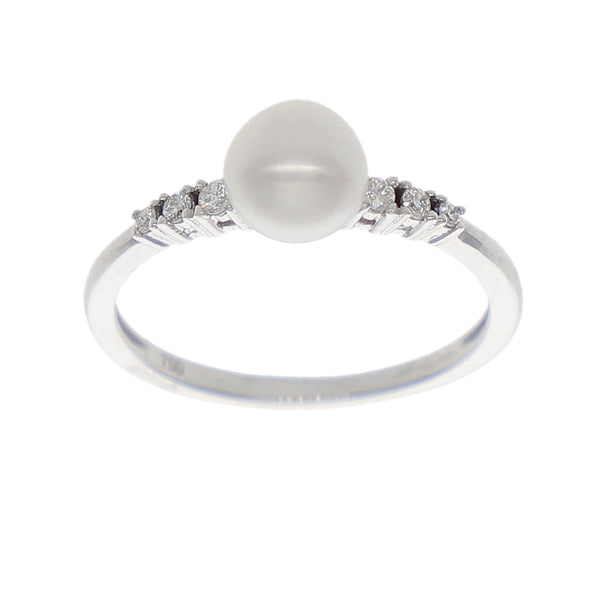Anillo Oro Blanco Perla y Brillantes AN-14351