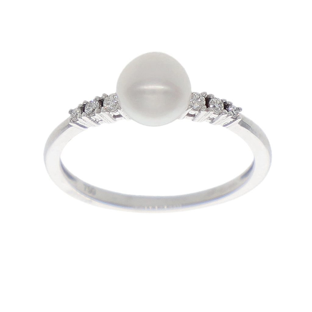 Anillo Oro Blanco Perla y Brillantes AN-14351