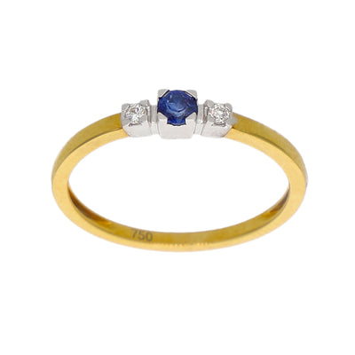 Anillo Oro Amarillo, Blanco, Zafiro Azul y Brillantes AN-14352