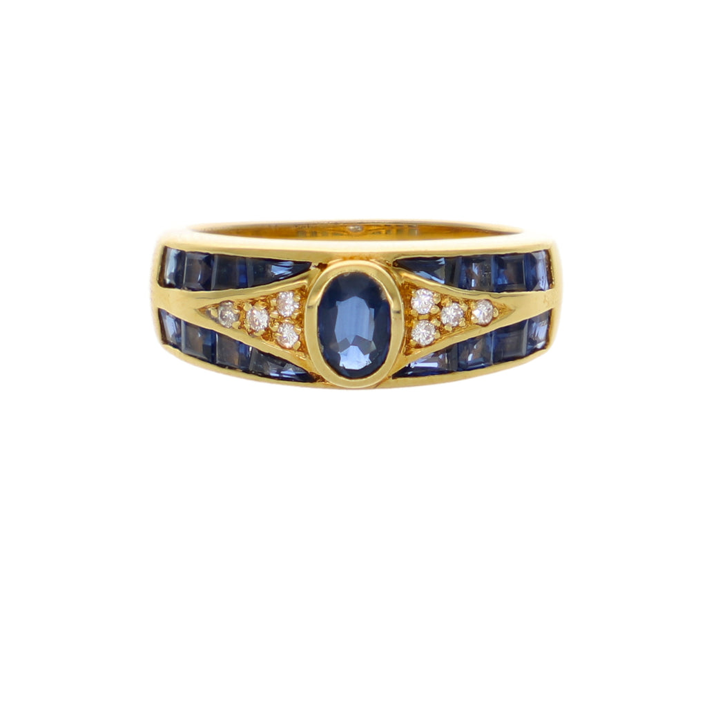 Anillo Oro Amarillo Zafiro Azul y Brillantes AN11203