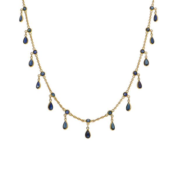 Collar Oro Amarillo y Zafiro Azul CO-14475