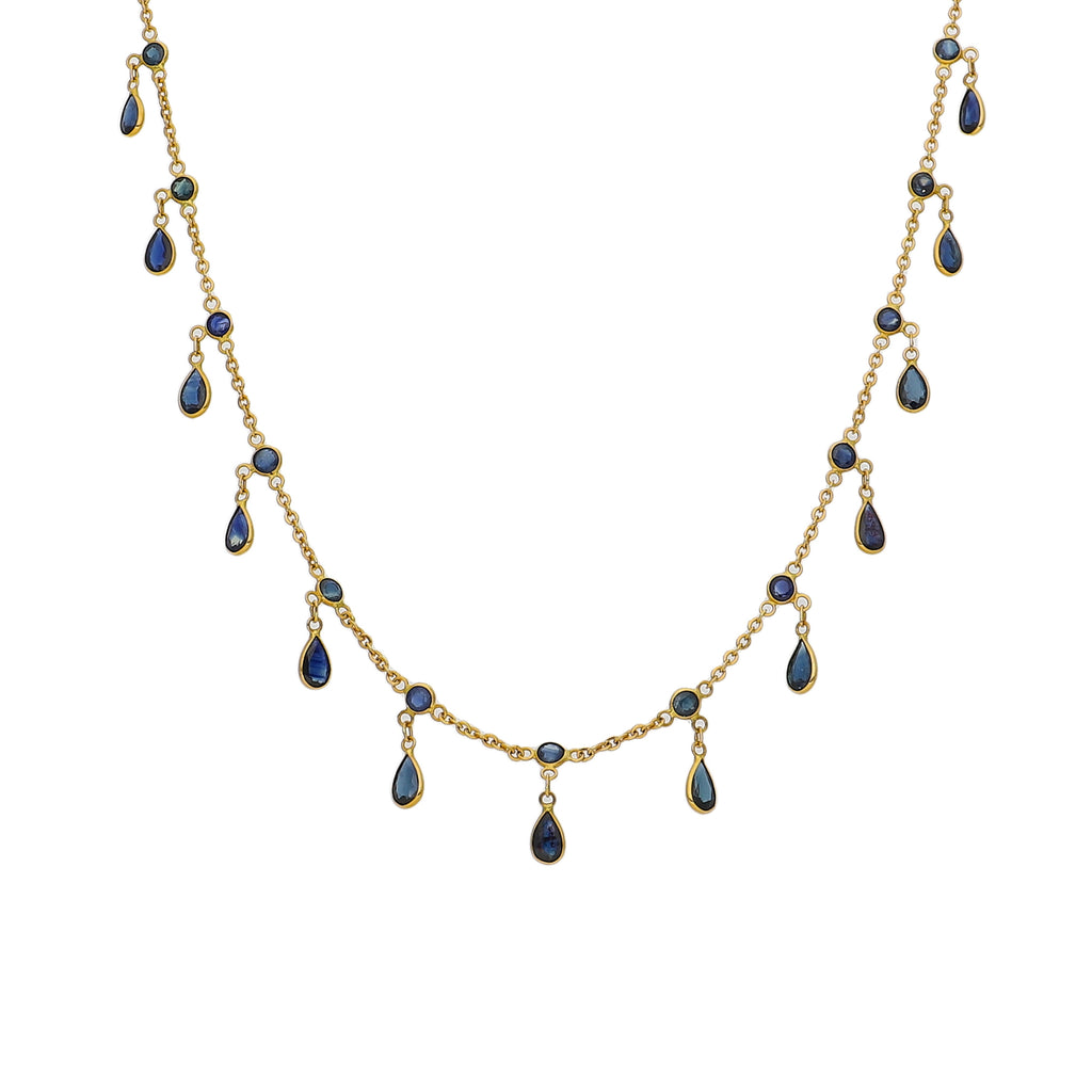Collar Oro Amarillo y Zafiro Azul CO-14475