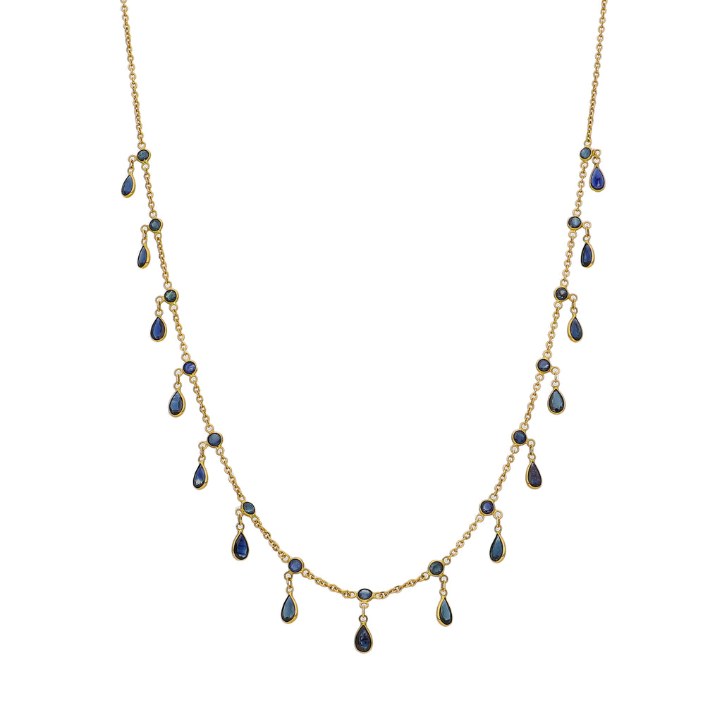 Collar Oro Amarillo y Zafiro Azul CO-14475