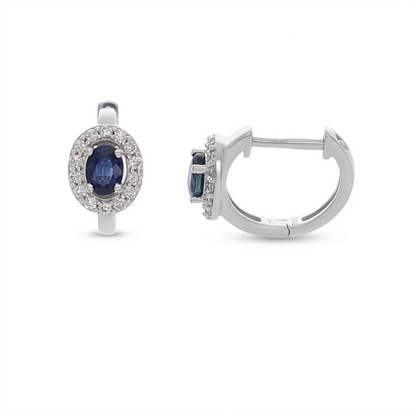 Aros Oro Blanco Zafiro azul y Brillantes AR-14479