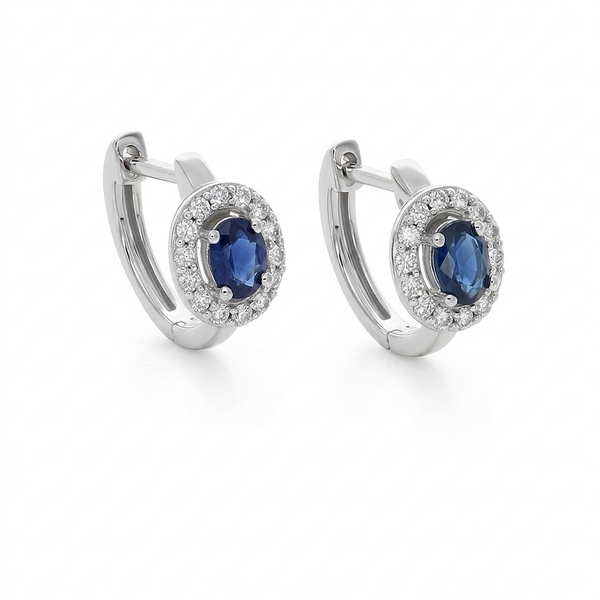Aros Oro Blanco Zafiro azul y Brillantes AR-14479
