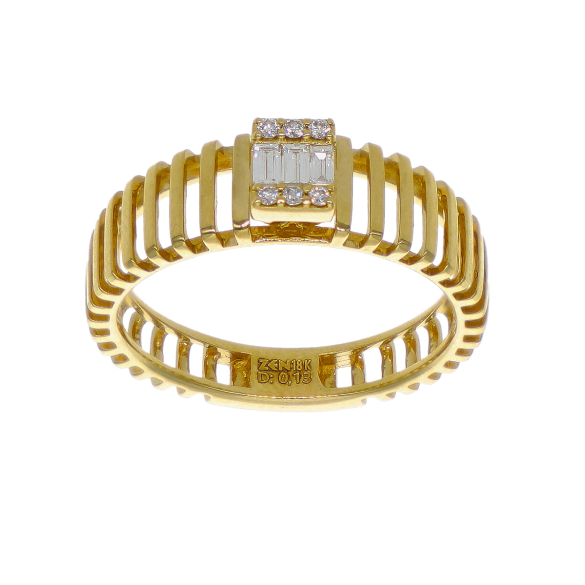 Anillo Oro Amarillo 18K con Diamantes Baguette y Brillantes 0,13 ct | AN-14503
