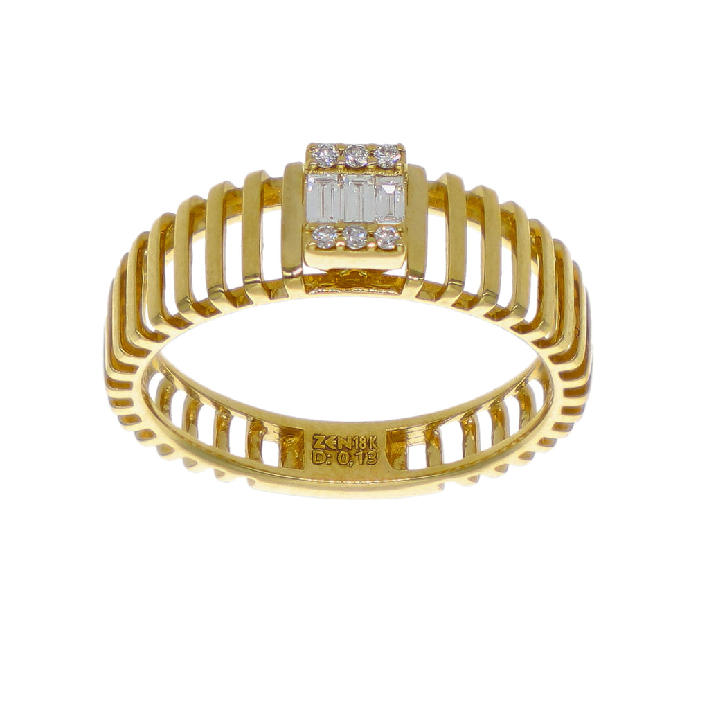 Anillo Oro Amarillo 18K con Diamantes Baguette y Brillantes 0,13 ct | AN-14503